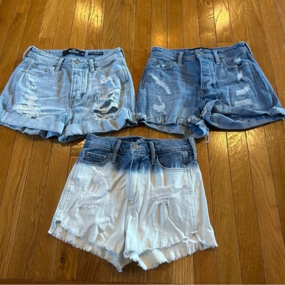3 Pairs NEW Hollister High-Rise Boyfriend Shorts Sz 1 Waist 25” Distressed